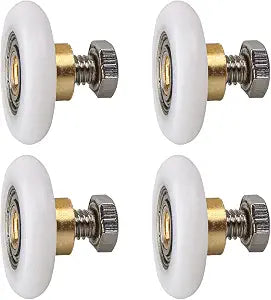 Qikuver Shower Door Roller, 4 Sets Shower Door Rollers Runners 25mm Diameter Bathroom Twin Wheels Pulleys Top and Bottom Replacement Parts (White, 25MM)