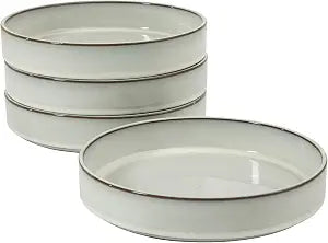 Bloomhouse - Two Time Oprah's Favorite Things WInner - Santorini Mist 4-Piece 8.6-Inch Terracotta Pasta Bowl Set Moonstone White, Reactive Glaze Round Shallow Walled Dinner & Serving Bowls