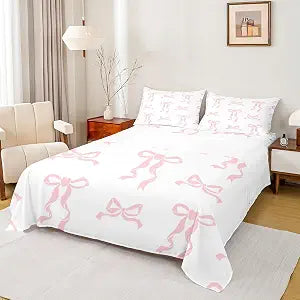 Erosebridal Kids Pink Bowknot Full Size Flat Fitted Sheet, Dreamy Princess Bedding Set, Cute Bow Girly Bed Sheets Set for Girls Bedroom, Kawaii Bow Knot Cartoon Bed Set, Soft Microfiber