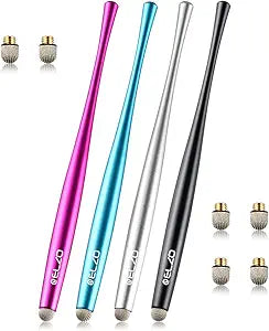 Elzo Capacitive Stylus Pens Premium Metal Slim Combo 4 Pcs Tips for All Touch Screens iPad & Android Tablets DELL/Samsung/HP/Asus/Surface/Samsung/iPhone/LG (Black, Silver, Light Blue & Rose Red)