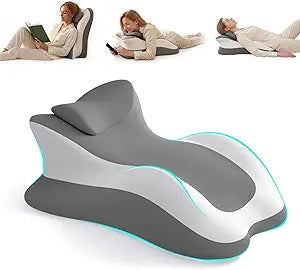 Memory Foam Ergonomic Reading Pillow for Bed, Multi-Position Support Pillow for Reading in Bed, Prone Sleeping, Lumbar & Leg Support, Helps Relieve Back Pain, Acid Reflux, with Removable Cover