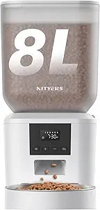 Automatic Dog Feeder - 8L/34 Cups Large Capacity Automatic Cat Food Dispenser with LCD Screen, Large Food Tray, Battery Operated, Timed Cat Feeder, Up to 50 Portions 6 Meals Per Day, Keeps Fresh