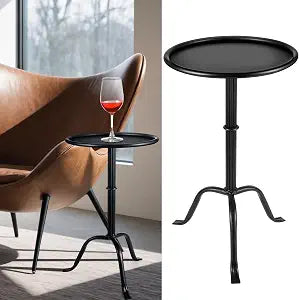 RattanView 1 Pcs Metal Martini Table Black Small Side Round Drink Table