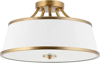 Kira Home Zoey 18" Modern Gold Semi Flush Mount with White Tapered Fabric Shade, 3-Light Ceiling Light, Warm Brass Finish