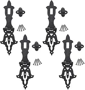Renovators Supply Manufacturing Door Lock Latch 8 1/4 in. Black Wrought Iron Hasp Latch Garage Barn Door Lock with Mounting Hardware Pack of 4