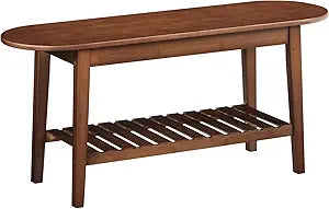 HOOBRO Dining Bench, 2-Tier Bamboo Farmhouse Entryway Bench, Indoor Storage Wooden Bench for Living Room, Dining Room, Hallway, Bedroom, Entryway, Bathroom, Brown BR06CD01