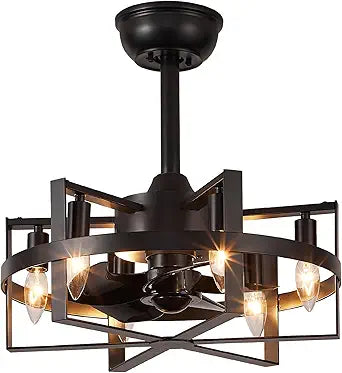 Bella Depot 18" Modern Black Ceiling Fan Low Profile Fan with Light Small Chandelier Fan Reversible Timing for Bedroom, Kitchen, Living Room