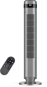 OLIXIS Tower Fan for Bedroom, 28dB Quiet Floor Standing Fan with Remote, 12H Timer, 5 Speeds, 4 Modes, LED Display, Portable Bladeless Oscillating Cooling Fan for Indoor, Home, Office - Grey