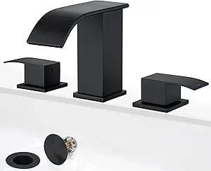 GAGALIFE 8 Inch Waterfall Bathroom Faucets - 3 Hole Widespread Bathroom Faucet with Pop-up Drain, Bathroom Sink Faucet, Modern Vanity Sink faucets with Supply Lines, Matte Black, JJL-3JT-PB-B-DXS-X