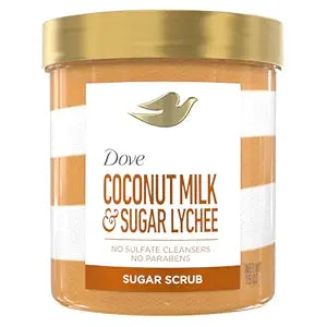 Dove Sugar Body Scrub Exfoliated Skin For Women, Coconut & Lychee, 15 oz