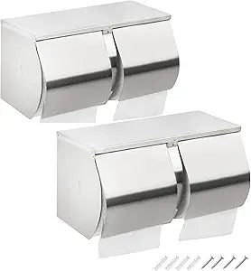 2Pack Double Roll Toilet Paper Holder Dispenser with Shelf Storage-Commercial 2-Roll Side by Side Stainless Steel Toilet Tissue Holder/Dispenser Wall Mount for Bathroom/Restroom-Brushed Finish