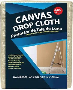 Premium Cotton Canvas Drop Cloth 8 oz, 4x5 ft Heavy Duty Reusable Painters Cloth for Painting, Staining, DIY Projects, Furniture & Floor Protection, Washable Dust Sheet, Indoor & Outdoor Use
