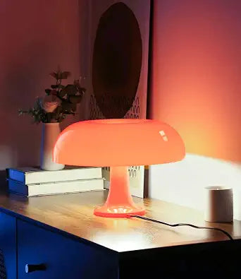 Orange Mushroom Lamp, Mid Century Modern Table Lamp for Bedroom, Minimalist Mushroom Decor Bedside Small Lamps, 2700K(Bulb Included, Plug Powered)