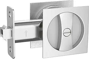 Haidms Brushed Nickel Pocket Door Hardware, Square Pocket Door Lock, Zinc Alloy Pocket Door Handles, Square Locks for Pocket Doors 1 Pack