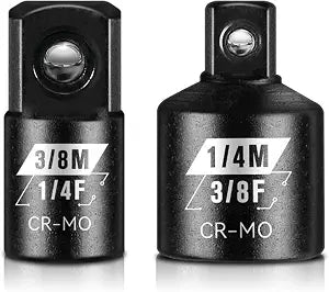BLACKROBOT 2PCS Socket Adapter and Reducer Set, 3/8" to 1/4" & 1/4" to 3/8" Impact Socket Set, SAE Drive Cr-Mo Steel Exceeds ANSI Standards, Square Drive for Impact Driver Wrench