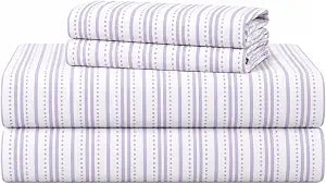 Ivellow Purple Striped Queen Sheet Set - 4 Piece Lavender Ticking Bedding