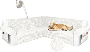 Waterproof Sectional Couch Cover for Dogs, L Shape Corner Sofa Cover, Non-Slip Washable U Shaped Sofa Slipcovers Furniture Protector (Small, Ivory White)