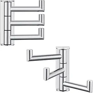 Angle Simple Swivel Towel Hooks for Bathroom, SUS 304 Stainless Steel Foldable 3 Arms Hand Towel Holder, Coat Wall Hooks, Polished Chrome, 2 Pack