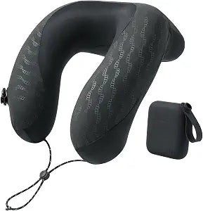 BENEUNDER Travel Neck Pillow for Airplane, Inflatable Compact 360Head Support Pillow, Comfortable Breathable Cover for Travel, Train,Car with Storage Bag, Black