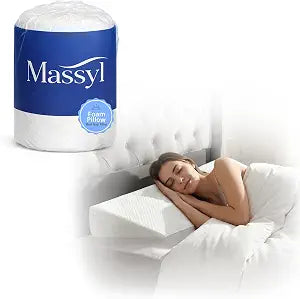Massyl Bed Gap Filler, Mattress-to-Headboard Wedge Pillow, High-Density Foam, Washable Zippered Cover, Side Pockets, White, Queen 60 x 10 x 6 in