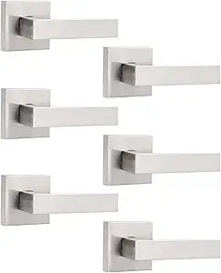 Gobrico 6 Pack Dummy Door Handles in Brushed Nickel, Non-Turning Interior Door Levers, Heavy Duty Single Side Pull Handles for Closet Pantry