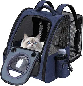 Bubble Cat Backpack Carrier, Expandable Cat Carrier Backpack,Breathable Pet Backpack for Medium Cat,Kitten and Small Puppy, Large Space,Portable Bags Foldable Dog Backpack for Traveling,Hiking (Blue)