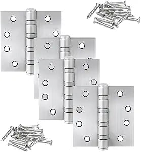 4in Stainless Steel Door Hinges, 4" x 4 inch Heavy Duty SS 304 for Salty Residential Environment Exterior and Interior Doors Security Swing,Non Removable Pin with Square Corner-4 Pack (4, Silver)