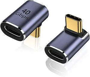 AreMe 90 Degree USB-C Male to Female Adapter 2 Pack, Metallic Purple