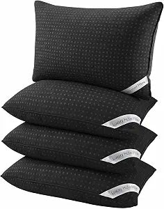 Bed Pillows for Sleeping Standard Size Set of 4, Luxury Hotel Quality Cooling Pillows, Soft Down Alternative Fill for Side Back and Stomach SleepersBlack