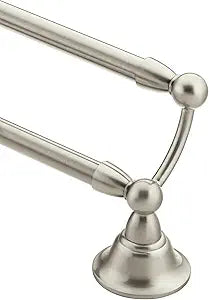 Moen Sage Collection Spot Resist Brushed Nickel 24-Inch Double Bathroom Towel Bar, Wall Mounted Bath Hanger with Two Rods, DN6822BN