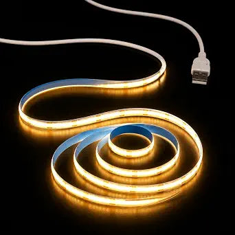 COB LED Strip Light 5V USB, 3000K Warm White Non-Dimmable, 3.28FT/1M Short Flexible Small LEDs for Display Cabinet Lighting, DIY Home, TV Backlight, Indoor Use