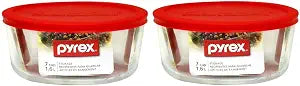 Pyrex 7203 (7-Cup) Glass Bowl with Red Lid (2-Pack) - Made in USA