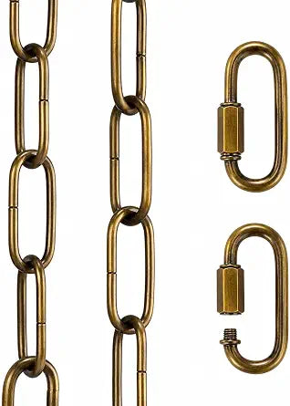 Canomo 12 feet Pendant Light Fixture Chain Adjustable Lighting Hanging Chain with 2 Connection Locks for Chandelier, Plants Supports to 50LB, Antique Brass