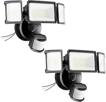 Olafus 75W Motion Sensor Outdoor Light, 2 Pack LED Security Light 7000LM, 6500K Exterior Motion Flood Light with 3 Adjustable Heads, for Outside Garage, Yard, Patio, IP65 Waterproof, Black