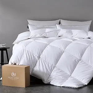 Pacific Coast Premium Goose Down Fiber Comforter King Size, 420TC 100% Australian Cotton Shell, All-Season Comforter with Hidden Baffle Box & Double-Stitched Piping (106"x90")