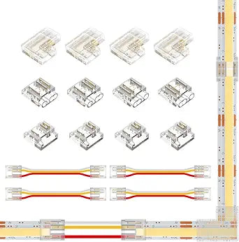 BTF-LIGHTING 3PIN 8mm Reusable COB CCT LED Connector KitIncludes Dual-End with Wire, Strip-to-Strip/Wire, L-Shaped Connector, Solderless Gapless, for 5V/12V/24V LED Light