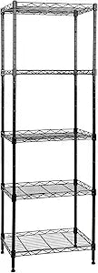 SUNLPH 5-Tier Wire Shelving Adjustable Shelves Unit Metal Storage Rack for Laundry Bathroom Kitchen Pantry Closet Organization (Black, 16.6" L x 11.4" W x 49.1" H)