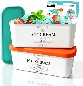 Reusable Ice Cream Containers with Airtight Silicone Lid 2 Pack