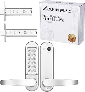 Mechanical Keypad Keyless Entry Door Handle Lock,Push Button Code Door Lever,Single-Side Combination & Interior Non-Locking,Exterior Auto-Lock,No Electronic,for Front Gate,Pearl Chrome