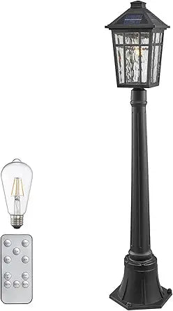 Solar Lamp Post Light 40.5 Inch Lamp Post Outdoor Lighting Waterproof Aluminum Material with Water Ripple Glass Black Solar Pillar Lights for Garden Lawn and Pathway