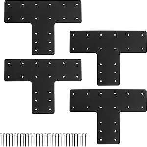 T Post Bracket 4PCS,16.8"x12" Heavy Duty Mending Plate with Powder Coated Pergola Brackets,T Beam Bracket,T Truss Brackets,T Shape Bracket, Post to Beam Connectors for Wood 6x6 Lumber