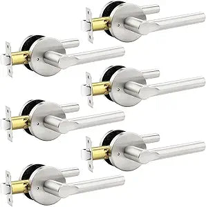 Privacy Door Handles Interior Keyless Door Lever,Left & Right Hand use Door Lock for Bath and Bed,Modern Satin Nickel Stainless Steel Privacy Door Lock,6Pack