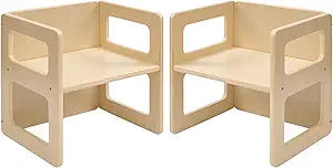 FUNLIO Height Adjustable Montessori Weaning Chair for Age 1-3, Quality Solid Wooden Chair, for Eating/Reading/Playing,Montessori Furniture with CPC Certified - Natural2pcs