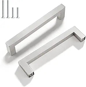Gobrico 30 Pack 5 Inch (128mm) Hole Centers Cabinet Handles, Brushed Nickel Cabinet Pulls, Stainless Steel Square Kitchen Cabinet Handle, 5-2/5'' Overall Length Drawer Pull