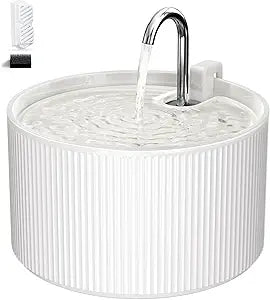 Voluas 2.2L Ceramic Cat Water Fountain with 1 Filter Automatic Pet Fountain | 74oz capacity, ceramic bowl, 4-layer filtration, ultra-quiet pump, faucet and bubbling modes, easy to clean, dishwasher-safe