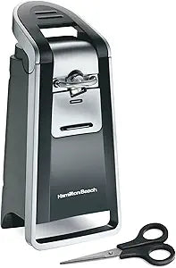 Hamilton Beach Smooth Edge Electric Automatic Can Opener for Kitchen with Easy Push Down Lever, Extra Tall, Includes Stainless Steel Scissors, Black and Chrome (76607)