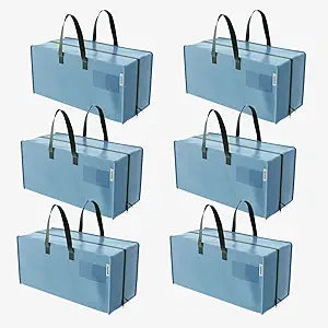 WORKPRO 6 Pack Extra Large Moving Bags with Zippers & Carrying Handles Backpack Straps, Heavy-Duty Storage Tote for Space Saving & Storage, Alternative to Moving Box (Dusty Blue)