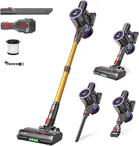 Cordless Stick Vacuum Cleaner: 550W 50KPA 45Mins with Powerful Suction, Self-Standing Lightweight Wireless Rechargeable Handheld Vacuum with Touch Screen for Home Pet Hair/Carpets/Floors