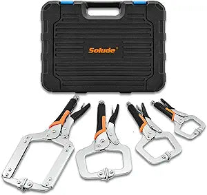 C-Clamp Locking Pliers Set,6-Inch,9-Inch,11-Inch,14-Inch,4 Piece Vise Grip Face Clamp for Woodworking,Welding and Pocket Hole Joinery with Plastic Storage Box