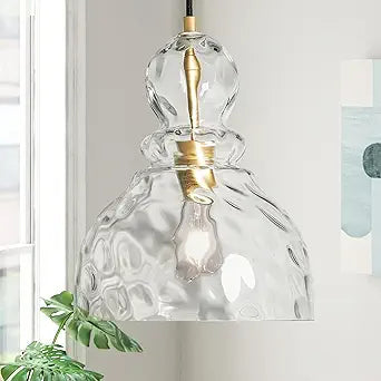 Hammered Glass Pendant Light Gold Pendant Lights Kitchen Island 10in Large Brass Kichen Island Light Over Sink Glass Ceiling Pendant Light for Entry Hallway Dining Room